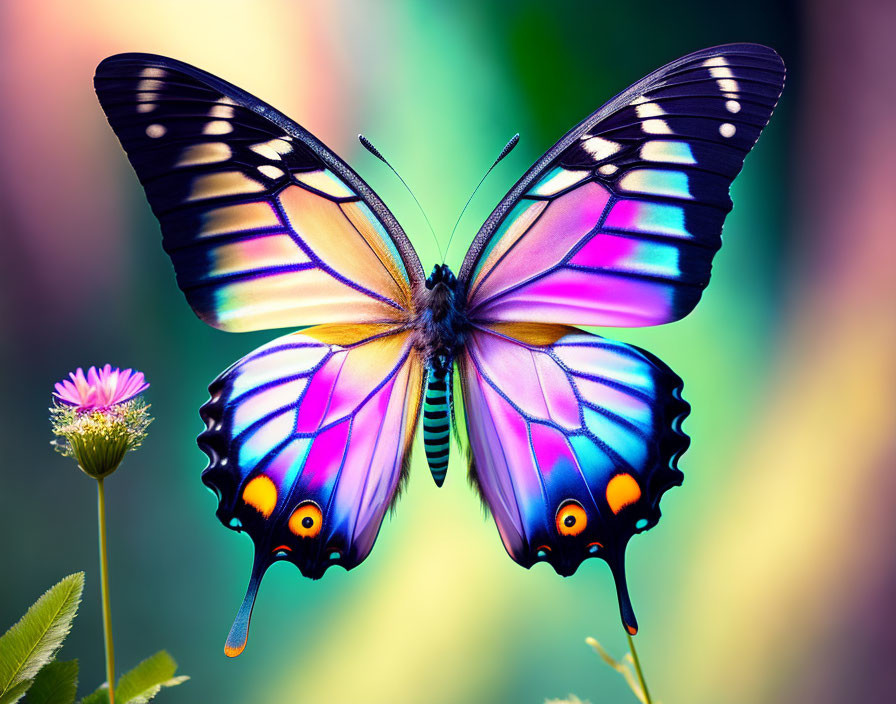 Colorful Butterfly Resting on Flower with Soft-focus Background