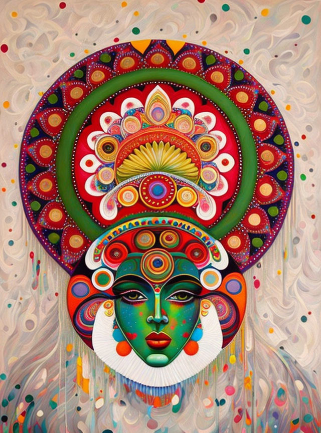 Colorful Artwork of Stylized Female Face with Cultural Patterns