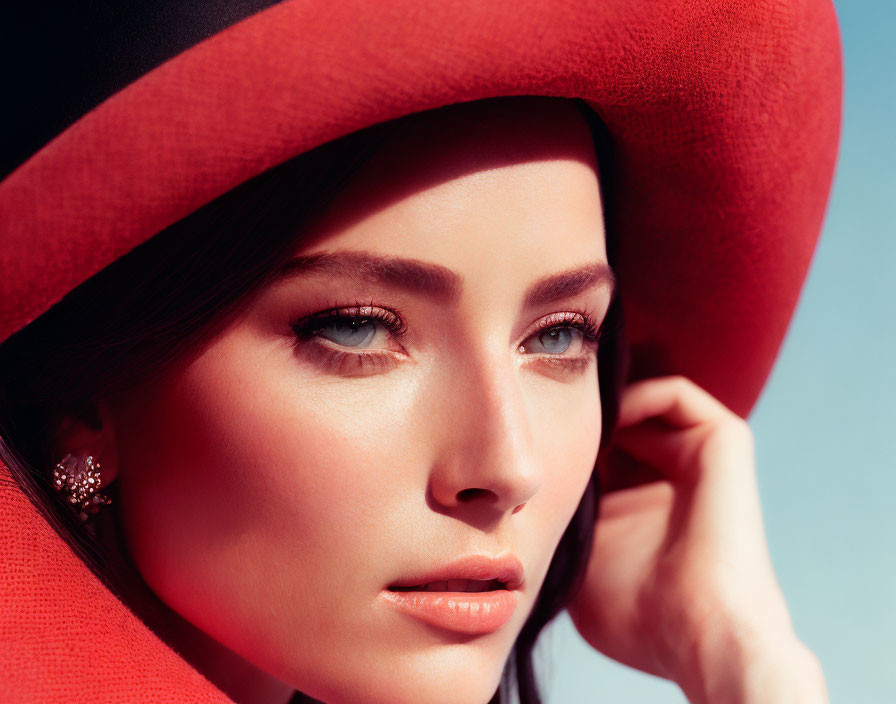 Woman in Red Hat with Sunlit Features and Earring