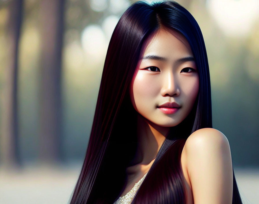 Woman with Long Black Hair and Pink Eyeshadow in Soft Background