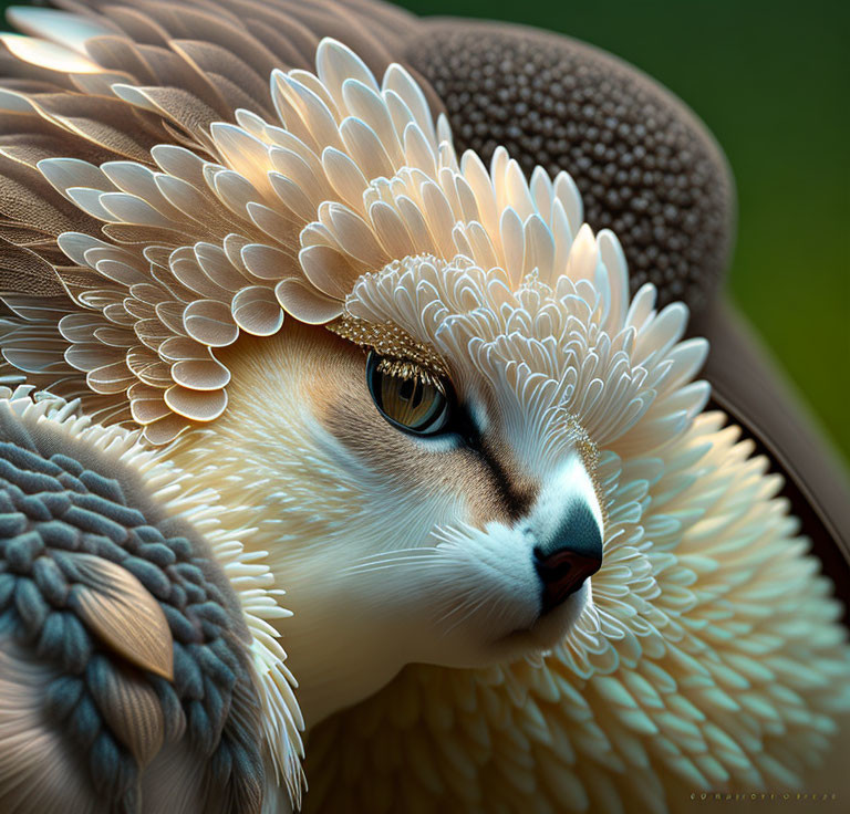 Detailed digital portrait of majestic bird-feline fusion creature