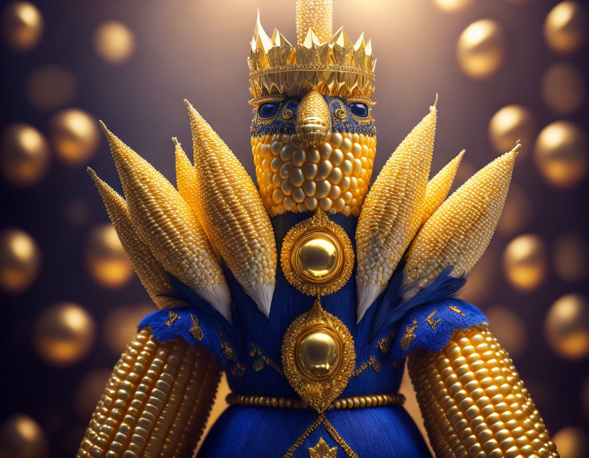 Golden Owl Masked Figure in Blue and Gold Cloak with Epaulets