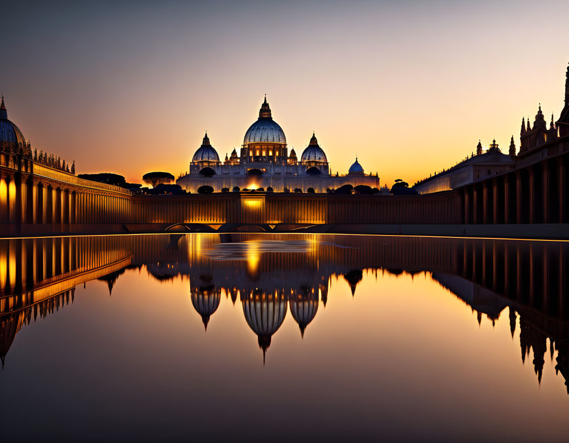 St. Peter's Basilica Sunset Skyline Reflection in Vatican City