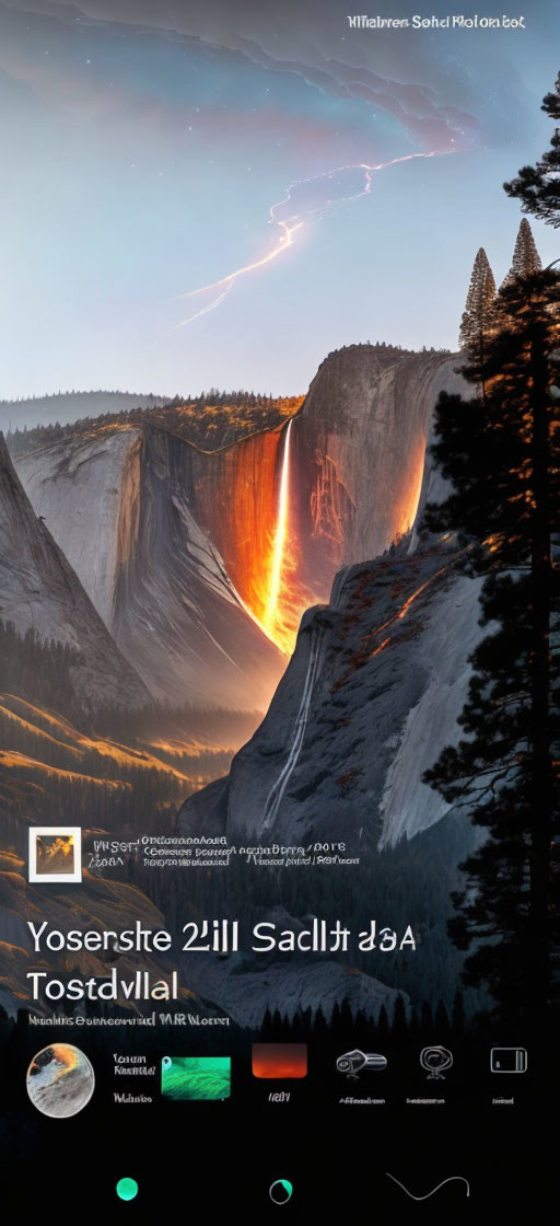 Smartphone screenshot with Yosemite's Firefall wallpaper and icons