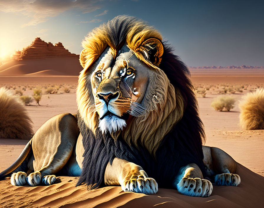 Lion on the desert sand