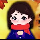 Stylized animated girl with large eyes in red scarf and coat beside figure in yellow coat with sword