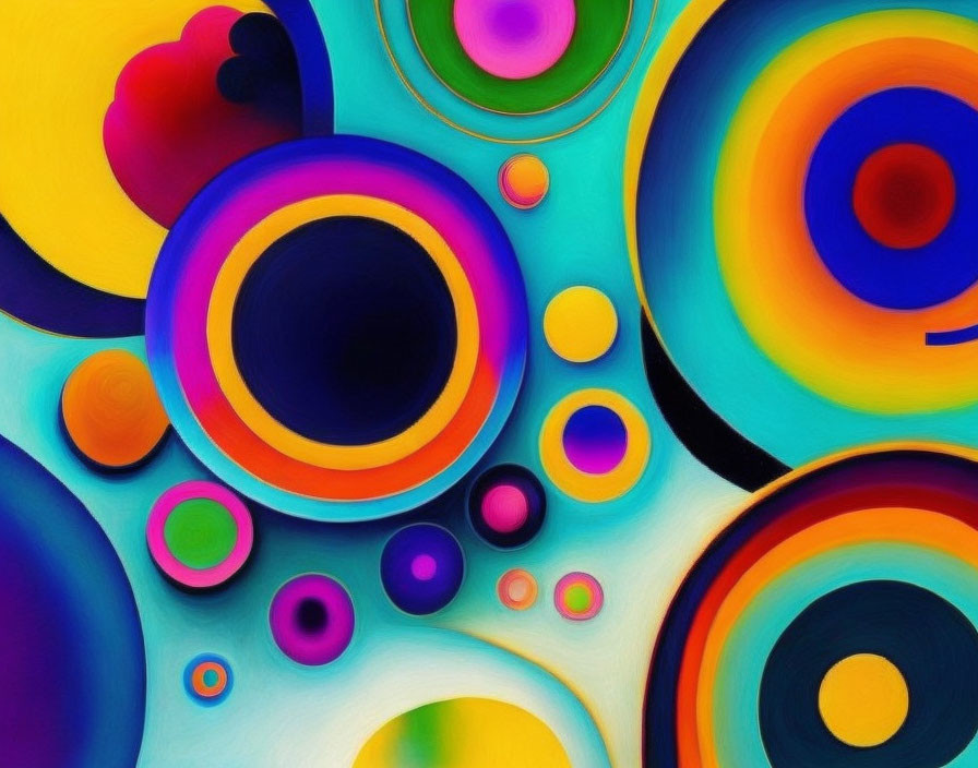 Colorful Abstract Painting with Vibrant Circles and Shapes