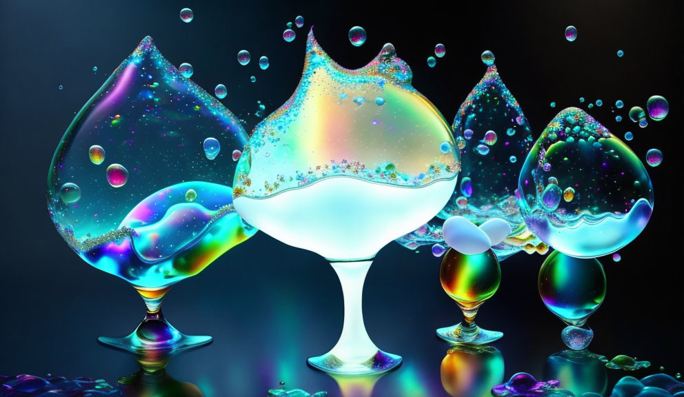 Iridescent Liquid Bubbles on Dark Background