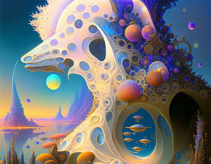 Colorful surreal artwork: ornate dolphin creature in fantastical marine scene