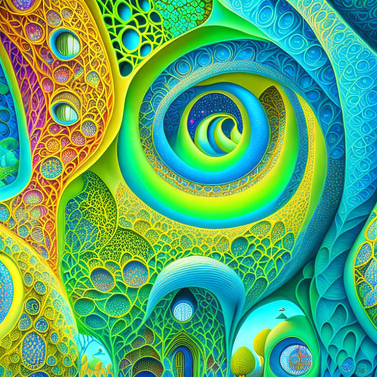 Colorful Psychedelic Fractal Art with Swirling Patterns