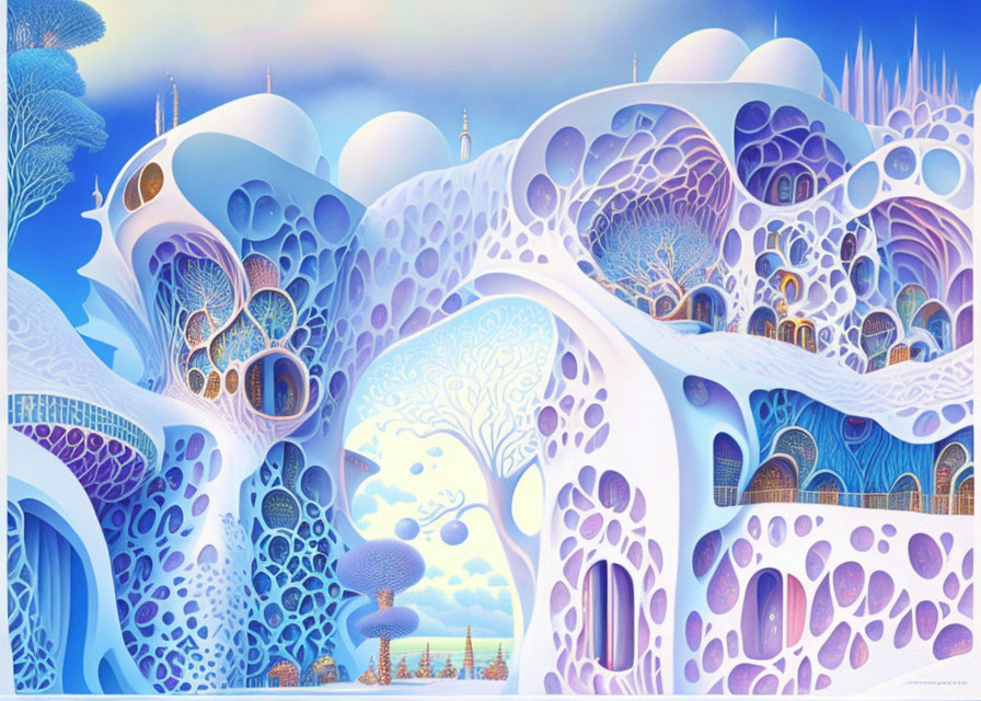 Fantastical Blue and White Landscape with Organic Structures