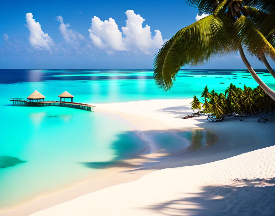 Idyllic Tropical Beach with Overwater Bungalows