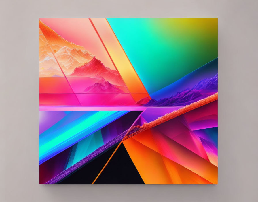 Vivid Abstract Design of Intersecting Colors Forming Mountainous Shapes