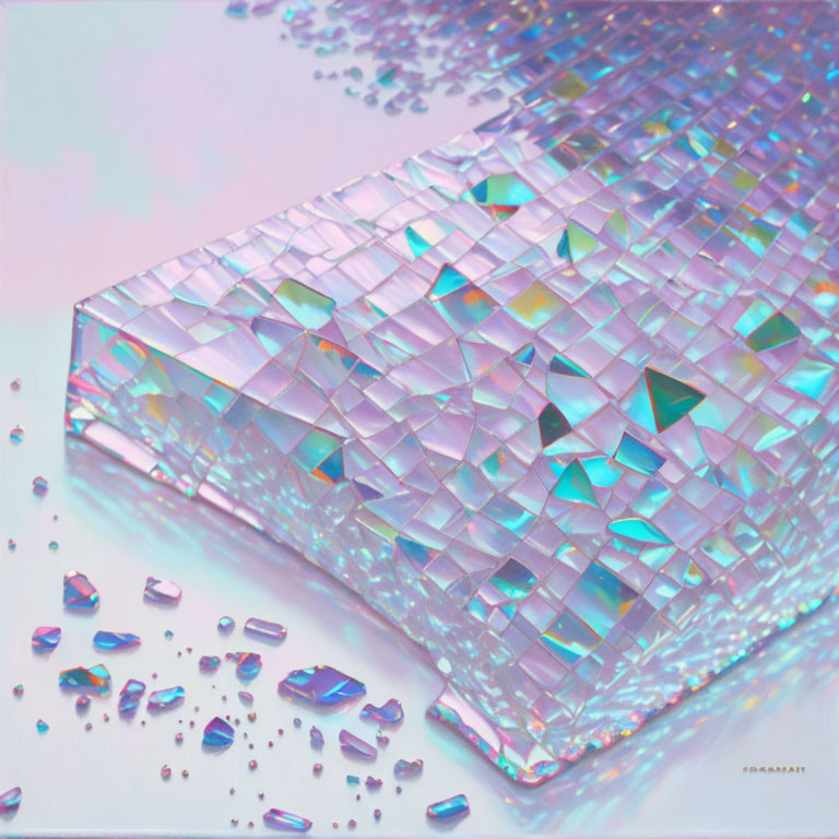 Shimmering prism reflects pastel colors on surface