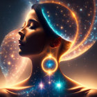 Digital artwork: Woman's profile merging with starry night sky