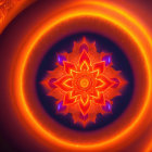 Vibrant fiery mandala digital art with intricate red, orange, and yellow patterns