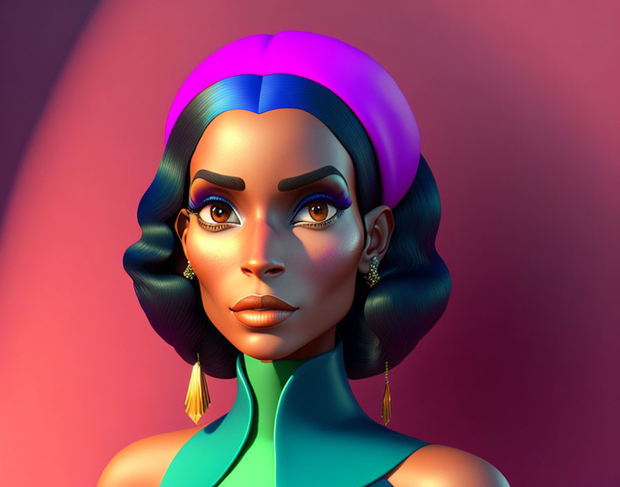 3D-rendered female character with gradient hair and striking makeup