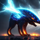 Menacing creature glowing with electricity in stormy backdrop