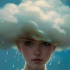 Child digital artwork: Rain cloud hair, rainbow light reflection