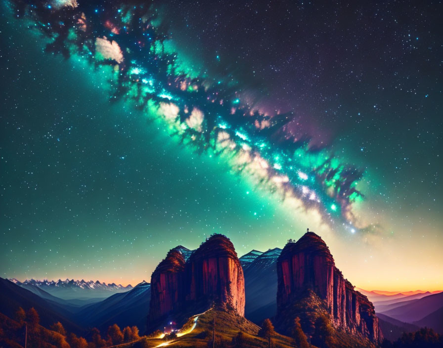 Mountain Peaks Silhouetted Under Vibrant Milky Way Sky