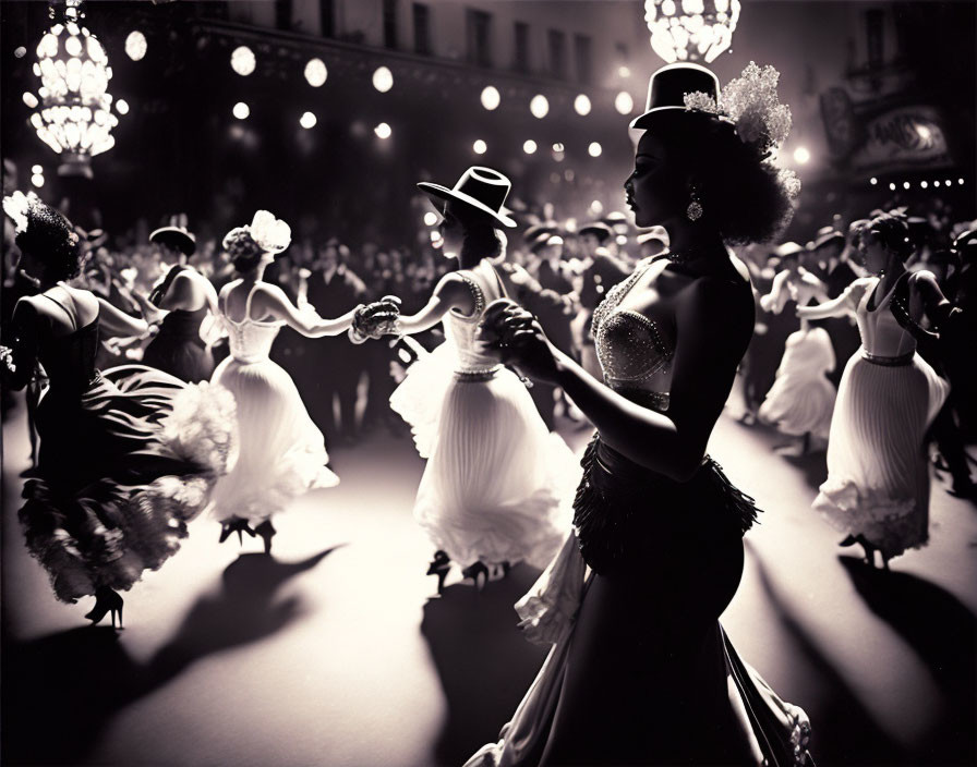 Vintage Attired Dancers Perform in Elegant Ballroom