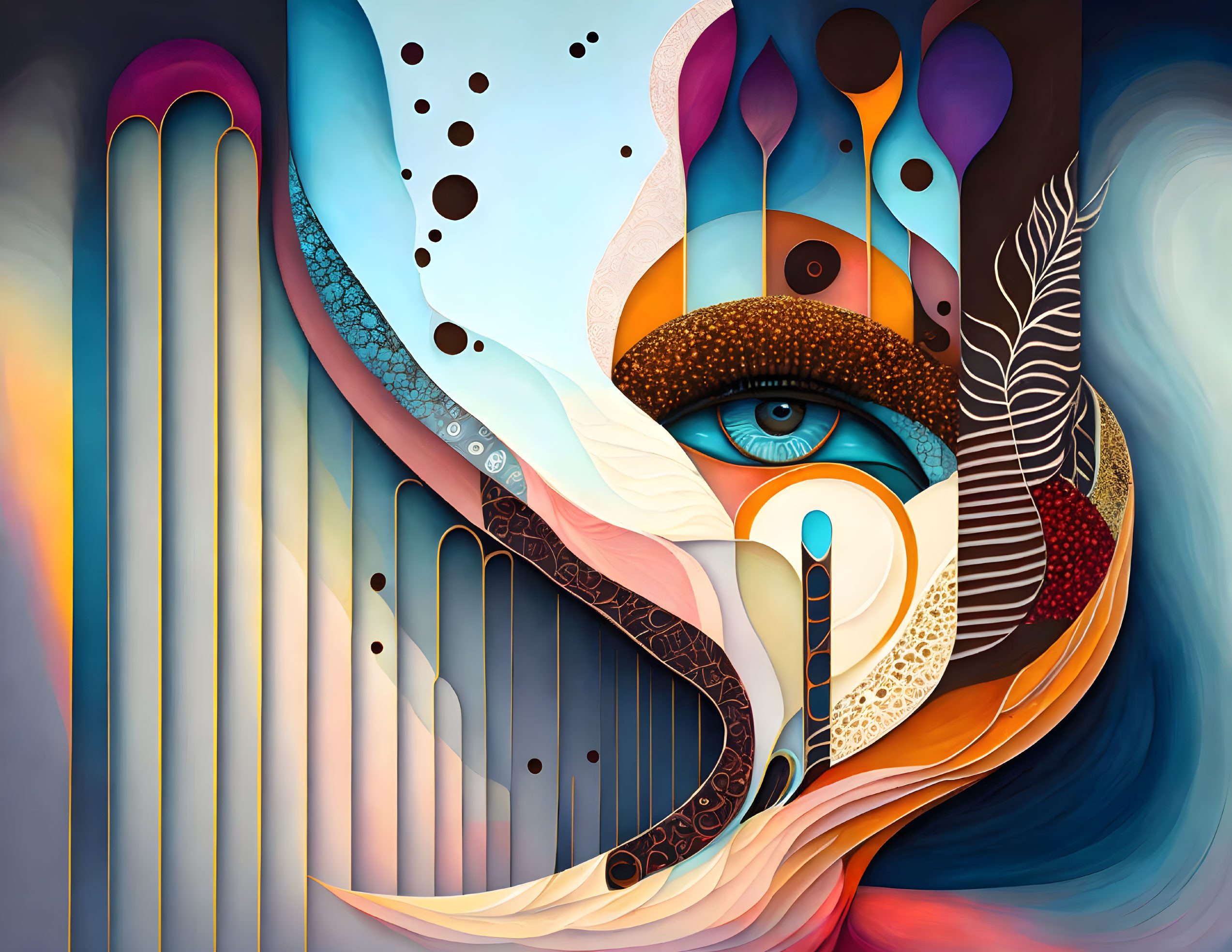 Colorful Abstract Artwork with Central Eye and Geometric Shapes