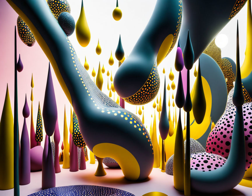 Vibrant Abstract Landscape with Flowing Shapes and Dotted Textures