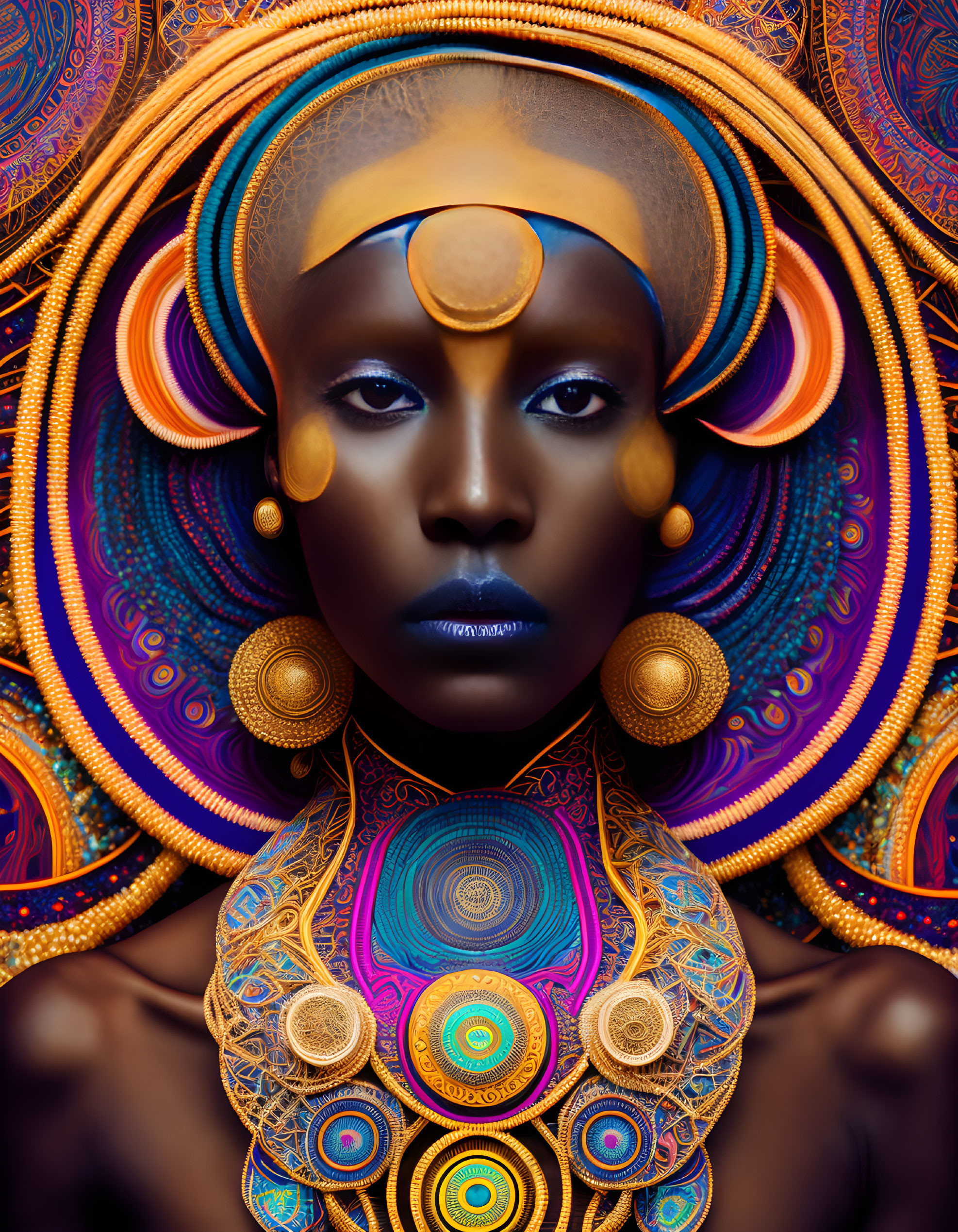 Colorful Portrait with Elaborate Circular Patterns