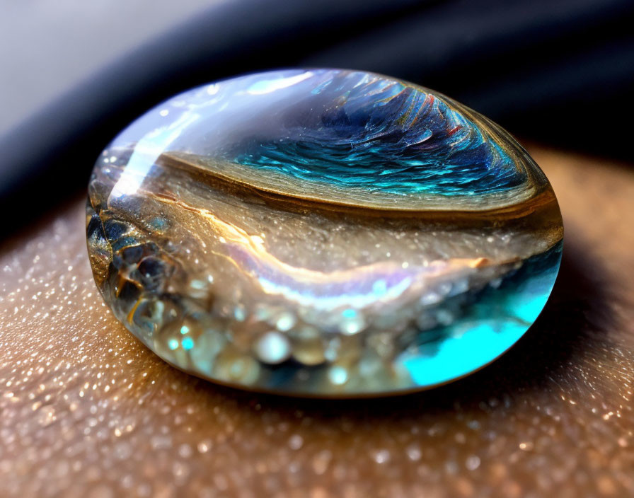 Shimmering Multicolored Gemstone with Iridescent Blues and Browns