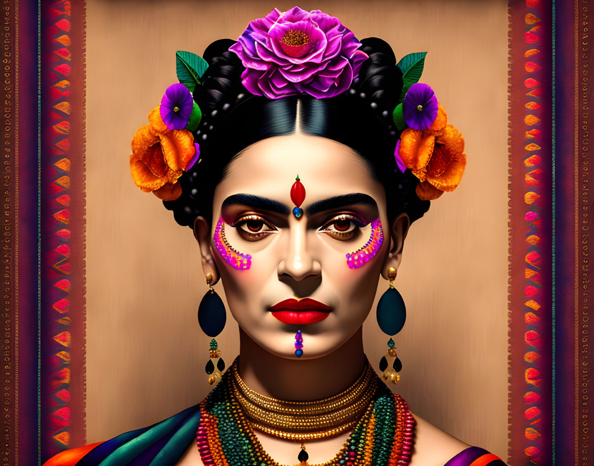 Traditional Indian Woman Illustration with Bindi and Adornments