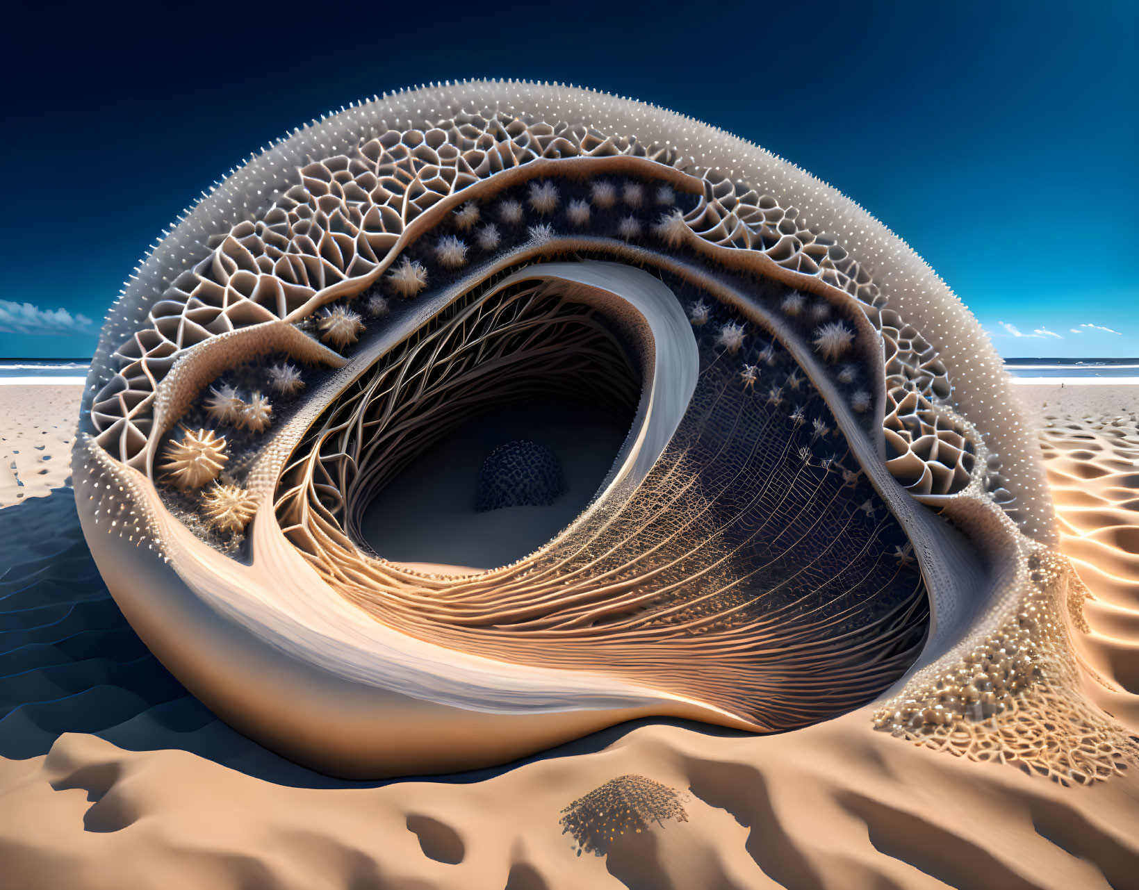 Digital Art: Shell-like Structure with Fractal Design on Sandy Surface