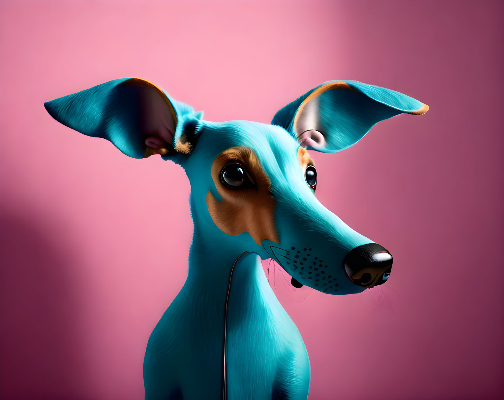 Stylized digital illustration of blue dog on pink background