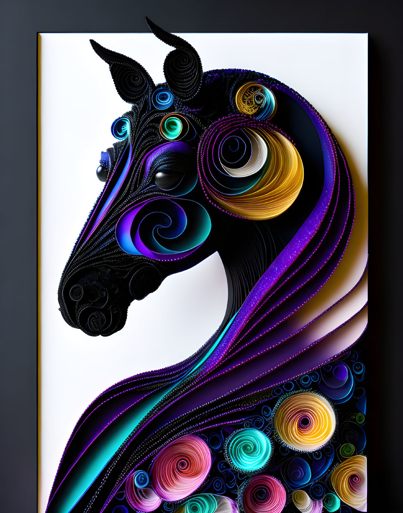 Colorful Stylized Horse Head Artwork with Swirling Patterns