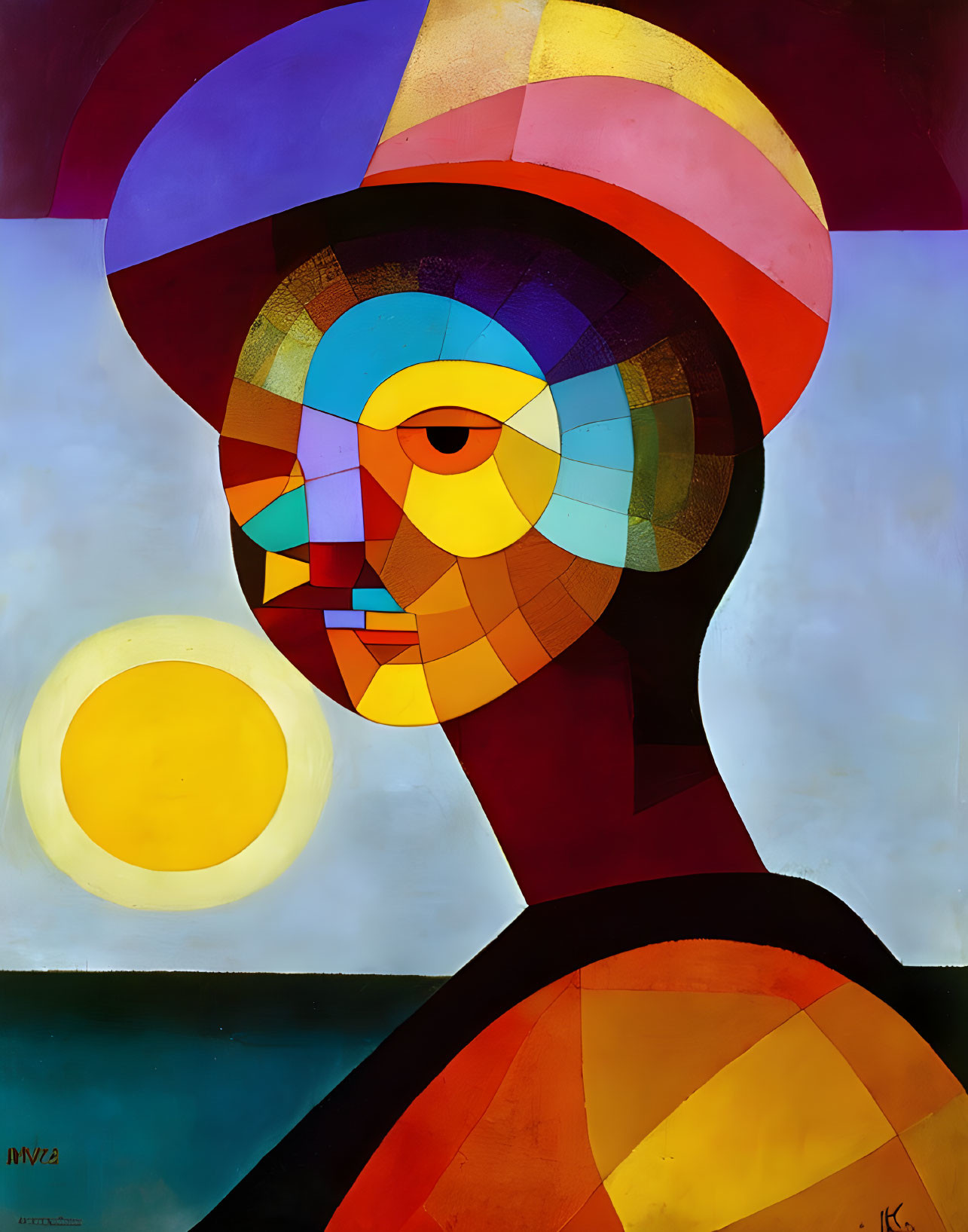 Abstract portrait with geometric shapes and vibrant colors