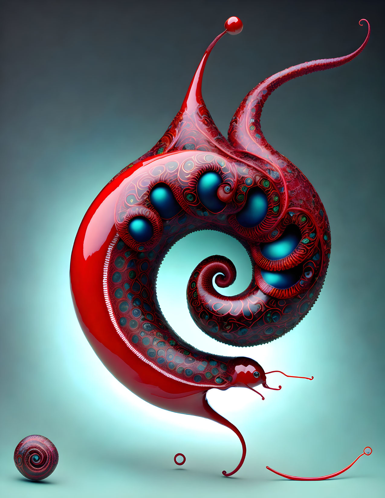 Colorful 3D surreal illustration of abstract swirl structures