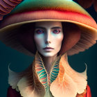 Colorful Mushroom Cap Portrait with Leaf Adornments