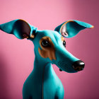 Stylized digital illustration of blue dog on pink background