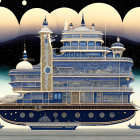 Ornate Gothic Cathedral Ship in Starry Sky with Multiple Moons