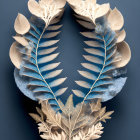 Symmetrical Blue Leaves and Heart-Shaped Flowers on Dark Background