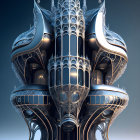 Intricate futuristic building with metallic designs