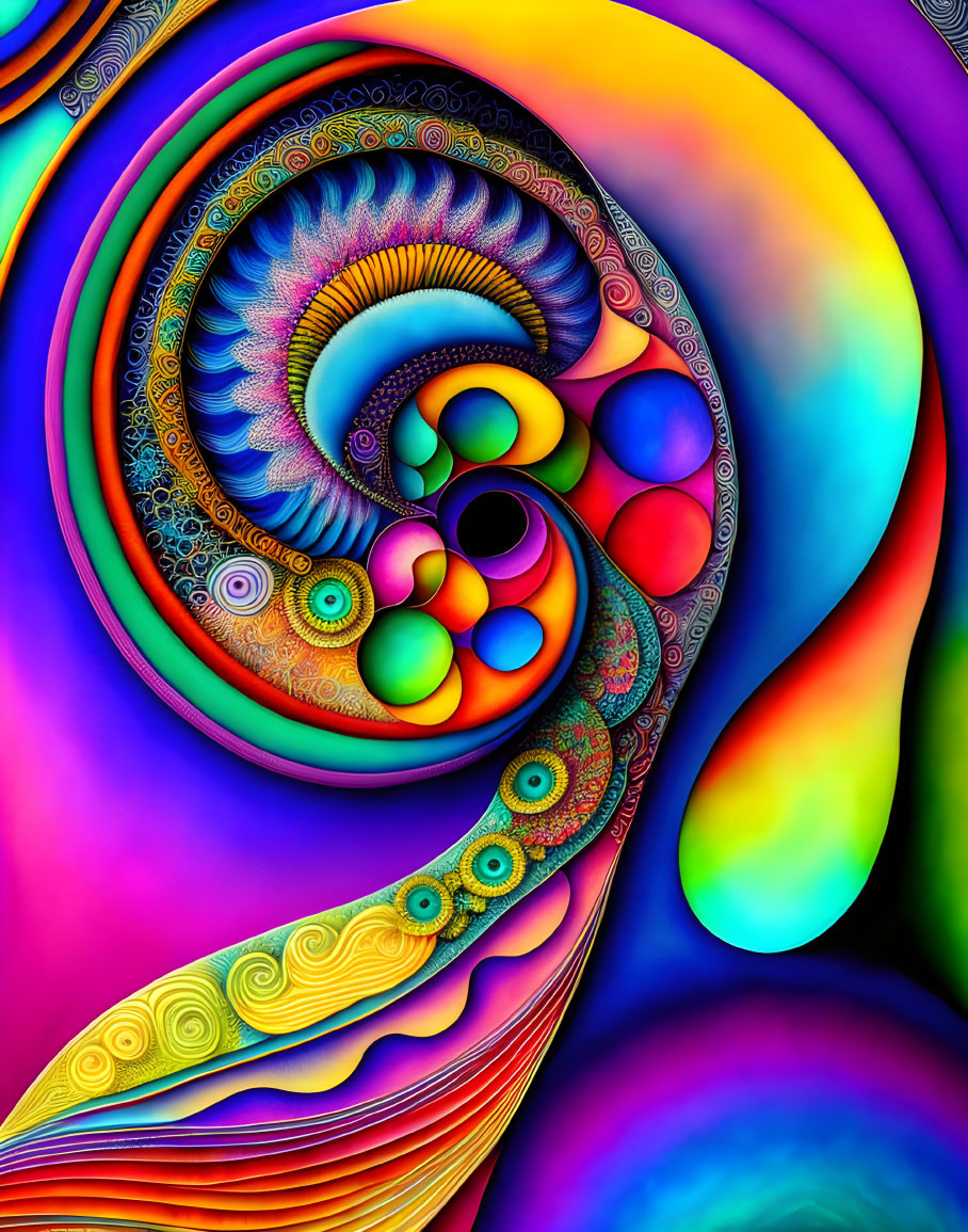 Colorful swirling abstract digital art with psychedelic patterns and textures