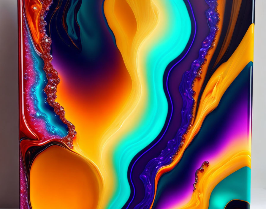 Colorful Abstract Swirls in Orange, Blue, Purple, and Yellow on White Background