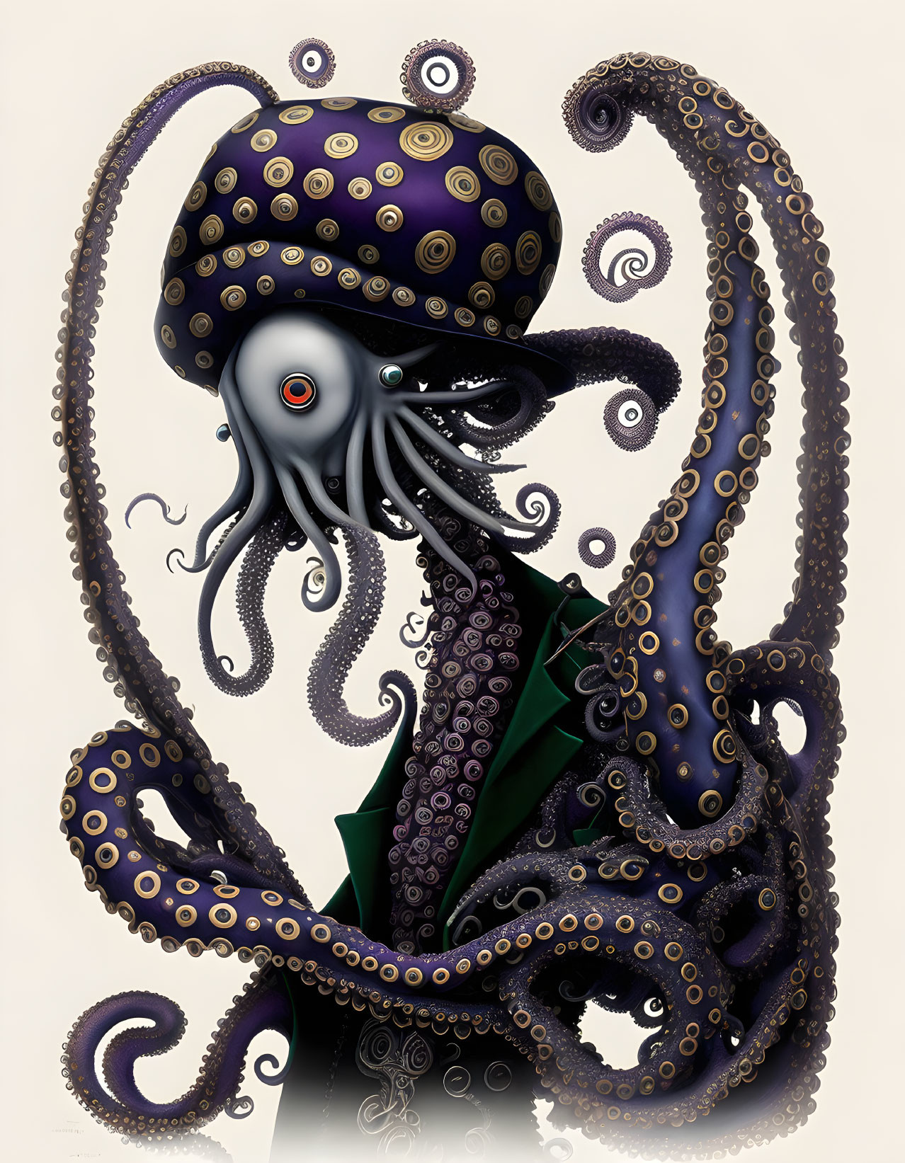 Sophisticated octopus character in elegant attire