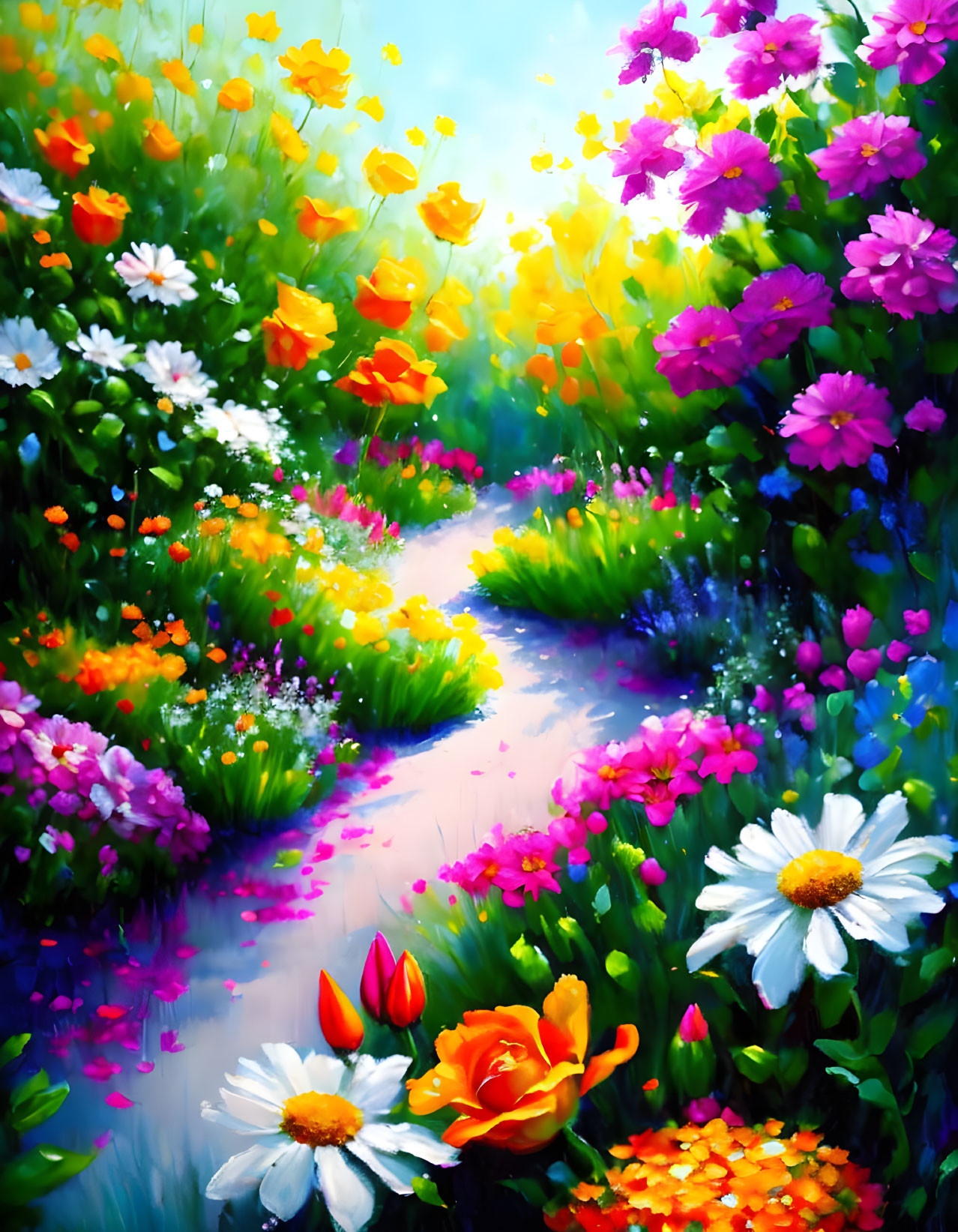 Colorful Flower Garden Path with Bright Foliage