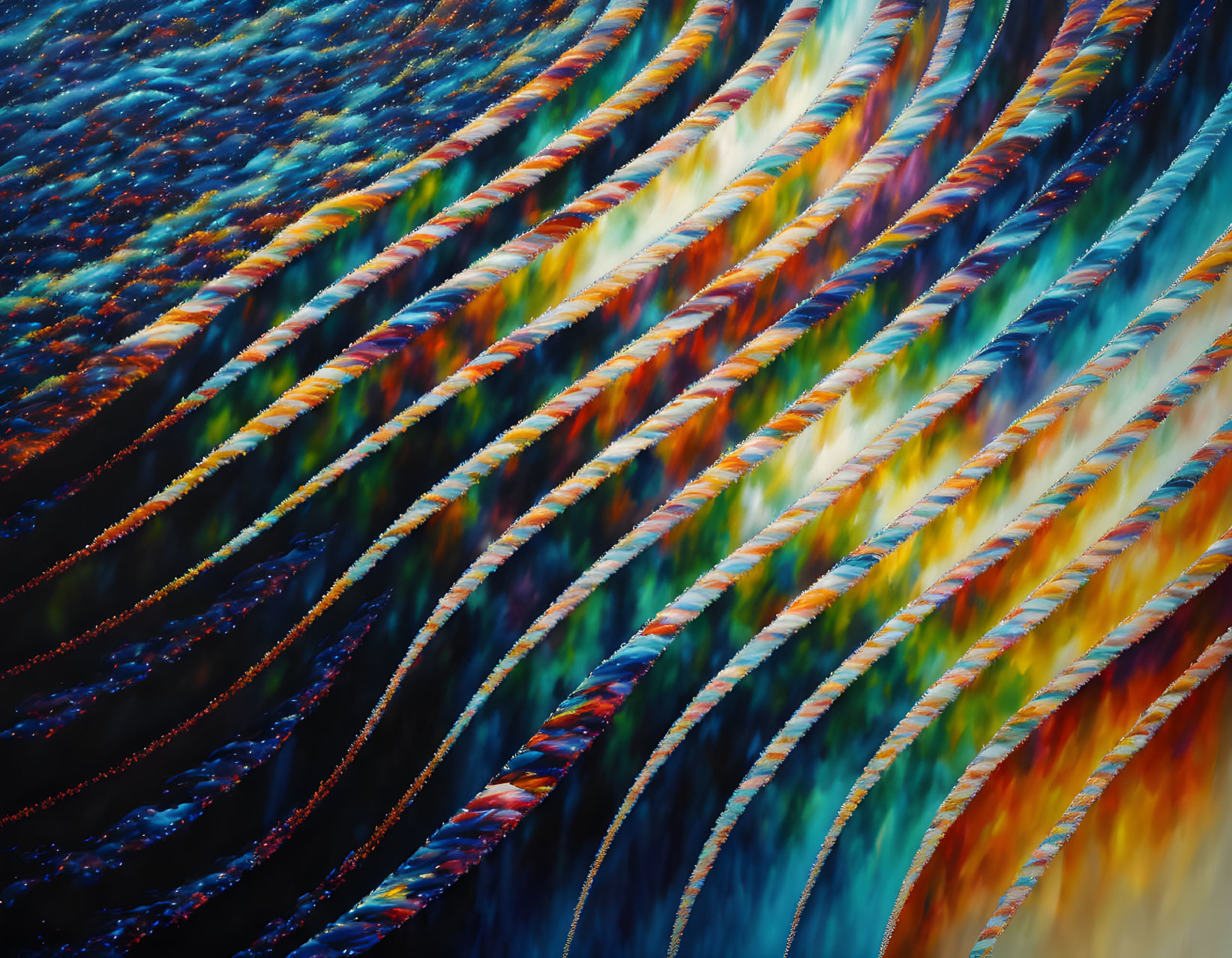 Colorful Abstract Painting: Dynamic Wavy Lines in Multitude of Colors