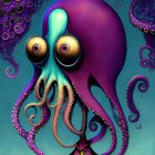 Colorful Octopus Illustration in Suit on Teal Background