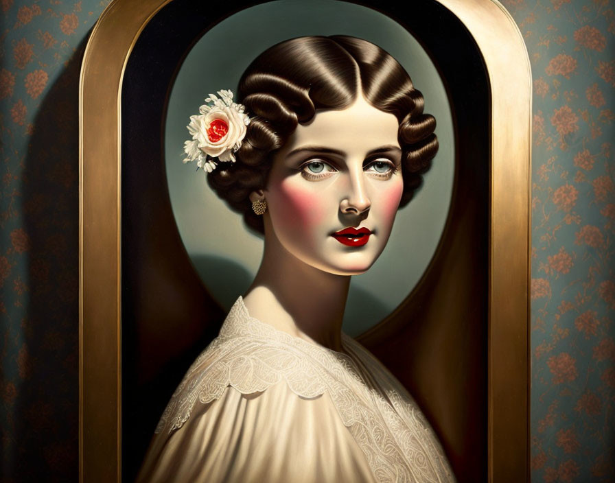 Vintage Portrait of Woman with Styled Hair and Dramatic Makeup