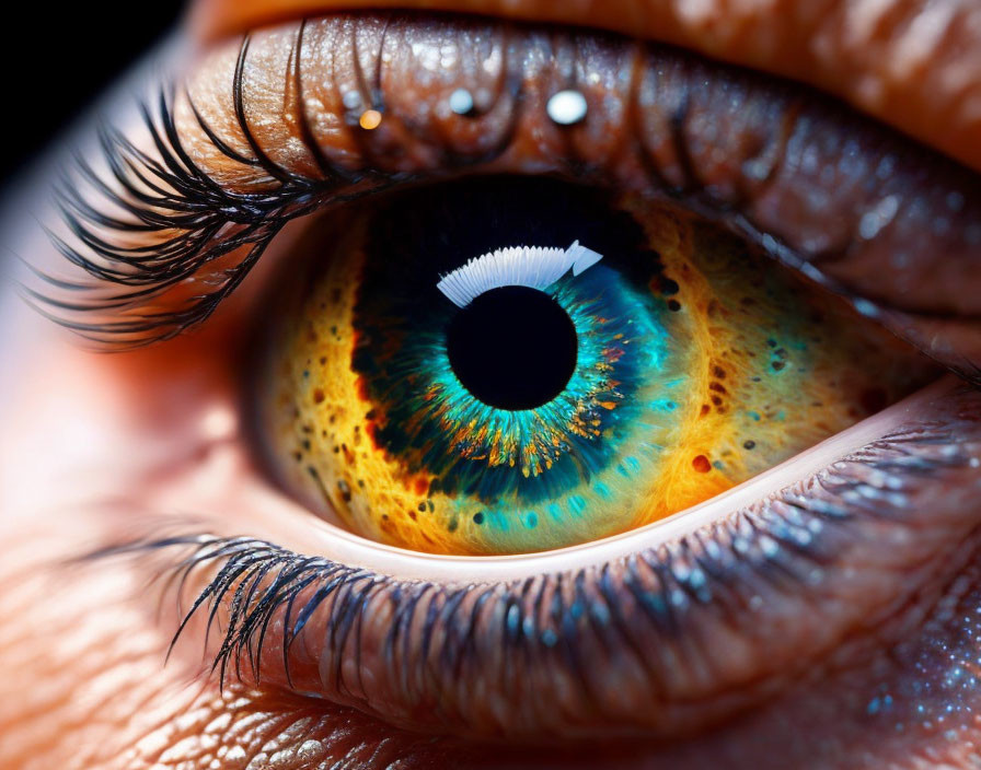 Detailed Close-Up of Intricate Blue and Yellow Human Eye Patterns