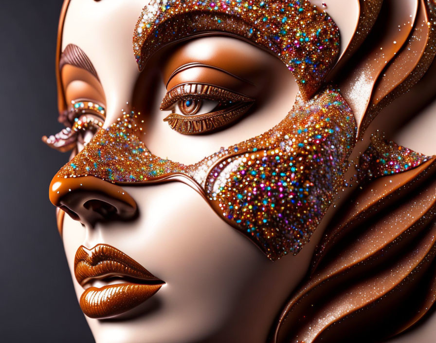 Detailed Glittery Carnival Mask with Vibrant Colors