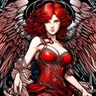 Red-Haired Angel with Blue Wings in Art Nouveau Setting